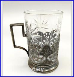 Vintage Kubacji Niello Russian 875 Silver Crystal Tea Glass