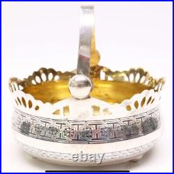 Vintage Russian Basket Niello GOLD washed 916 sterling silver Gilt USSR Soviet