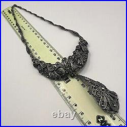 Vintage Women's Jewelry Necklace Niello Filigree Sterling Silver 875 Antique 36g