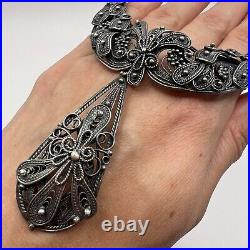 Vintage Women's Jewelry Necklace Niello Filigree Sterling Silver 875 Antique 36g