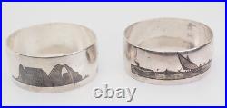 Vintage silver niello Egypt Turkey scenes set of 2 napkin rings