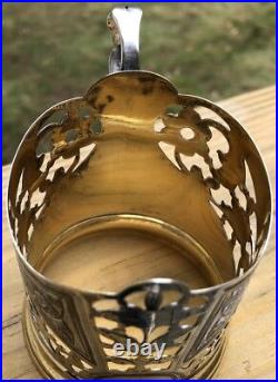 Vtg Russian Silver Niello Gilt Gilded Tea Cup Holder Damascene Old