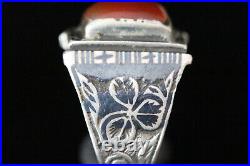 Wonderful Afghan Tribal Antique Niello Silver Ring With Carnelian Stone
