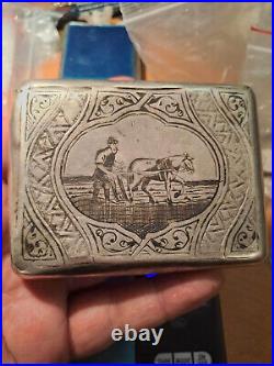 Wonderful Vintage Rare Russian Imperial Silver Niello Engraved Cigarette Case